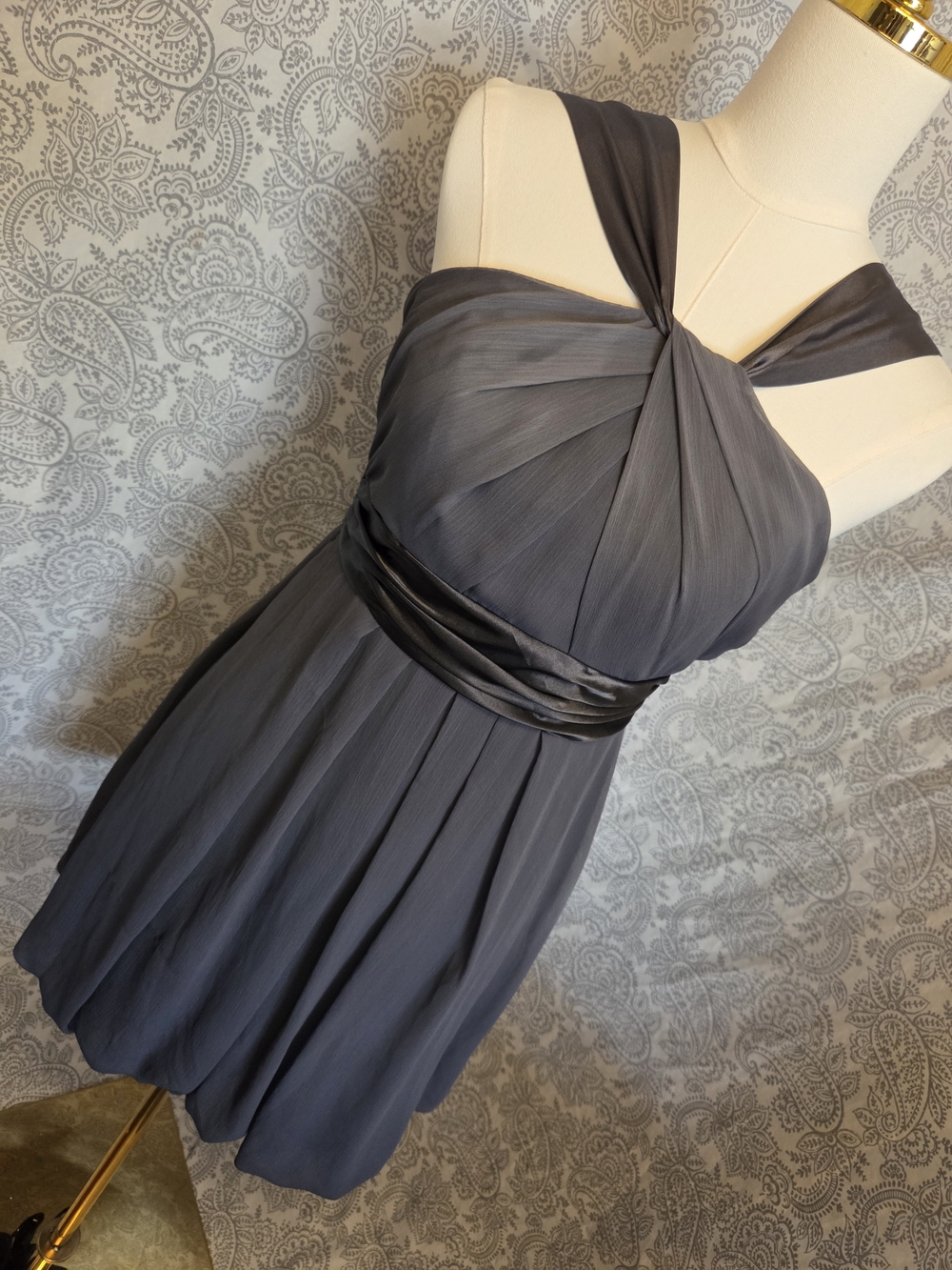 David's Bridal Charcoal Grey Halter Pleated Cocktail Dress